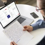 A call operator checks AI data summary after call